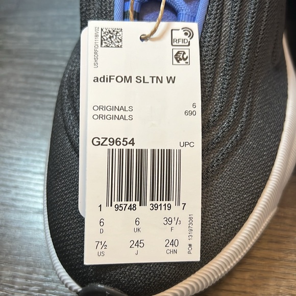 Woman’s 7 1/2 Adidas adiFOM SLTN W Grey and Blue Shoe - Picture 3 of 5